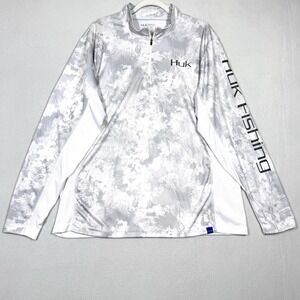 HUK Fishing Shirt Mens XL Icon X Camo 1/4 Zip Pullover Outdoor Performance Grey